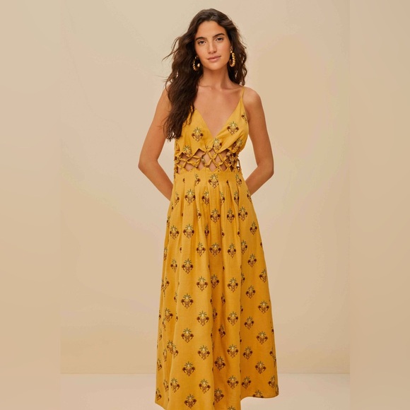 Farm Rio: Coconut Tree Tapestry Macrame Yoke Maxi Dress - Picture 3 of 9